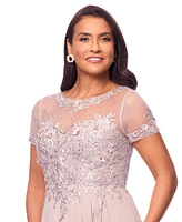 Xscape Women's Boat-Neck Sequin Mesh Gown