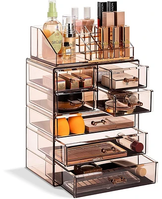 Sorbus Medium Makeup Organizer Set - (3 Large / 4 Small Drawers/Top Tray) Brown