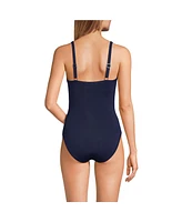 Lands' End Women's Long Torso Sculpting Suit Targeted Control Draped One Piece Swimsuit