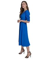 Halston Women's V-Neck Shirred-Sleeve Flared Dress