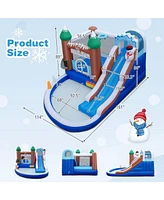 Gymax 6-in-1 Winter Theme Snowman Inflatable Castle Kids Bounce House with 680W Blower