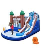 Gymax 6-in-1 Winter Theme Snowman Inflatable Castle Kids Bounce House with 680W Blower