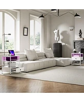Homcom Set of 2 End Tables w/ Power Outlets & Lights for Living Room,