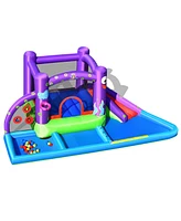 Gymax Inflatable Water Slide Castle Kids Bounce House w/ Octopus Style & 750W Blower