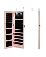 Gouun Wall and Door Mounted Mirrored Jewelry Cabinet with Lights