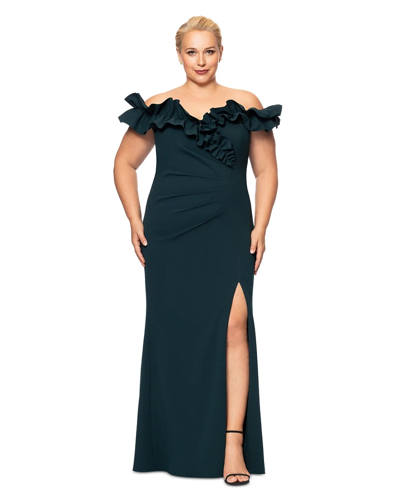 Xscape Plus Ruffled Off-The-Shoulder Gown