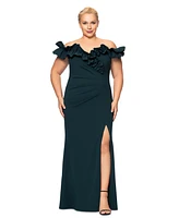 Xscape Plus Ruffled Off-The-Shoulder Gown