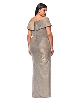 Xscape Plus Size Sweetheart-Neck Off-The-Shoulder Metallic Gown