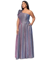 Xscape Plus One-Shoulder Metallic Gown