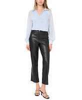 Vince Camuto Women's Printed Collared Raglan-Sleeve Top
