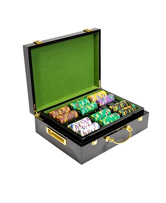 Slickblue King's Casino Poker Chip Set (500 Count) in Hi Gloss Wood Case - Clay Composite