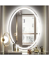 keonjinn Oval Frontlit & Backlit Led Wall Mirror Anti Fog Dimmable Bathroom Vanity Mirror