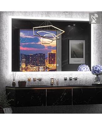 keonjinn Frontlit & Backlit Led Bathroom Vanity Mirror Wall Mirror with Anti Fog 3 Color Dimmable