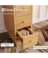 Tribesigns 5-Drawer Narrow Dresser, Set of 2, Wood Tall Dresser for Bedroom,Skinny Dresser Chest of Drawers, Slim Storage Drawers Organizer for Small