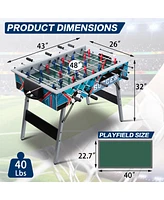 Sugift 48in Game Room Size Folding Foosball Table, Foldable Space Saving Table Soccer Game with 2 Balls for Home