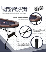 Sugift 71in Foldable Poker Table, 8 Player Texas Holdem Table, Folding Leisure Game Table, Portable Casino Table with Padded Rails and Cup Holders