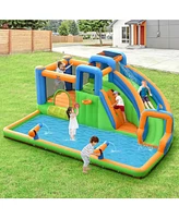 Inolait 7-in-1 Inflatable Giant Water Park Bouncer with Dual Climbing Walls and 735W Blower