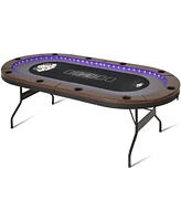 Sugift 84" Led Poker Table for 10 Players, Foldable Texas Hold em Table w/Cup Holders, Usb Ports & Padded Rails