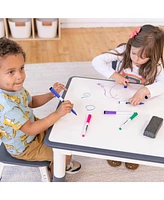 ECR4Kids Dry-Erase Rectangular Activity Table with 2 Chairs, Adjustable, Grey