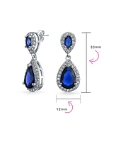 Bling Jewelry Blue Royal Blue Pave Cz Halo Teardrop Pear Shape Dangle Drop Statement Earrings For Women Prom