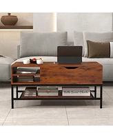 Gouun Lift Top Table with Hidden Compartment and Removable Storage Shelf