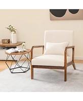 Gouun Modern Accent Chair with Rubber Wood Frame and Lumbar Pillow