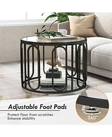 Gouun 24 Inch Round Table with Reeded Tempered Glass Top and Oval Swivel Brackets