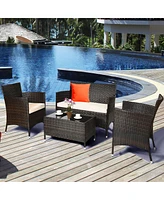 Gouun 4 Pieces Comfortable Outdoor Rattan Sofa Set with Glass Table