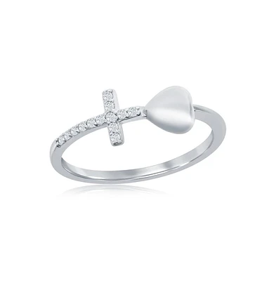 Simona Sterling Silver Heart & Cz Cross Ring