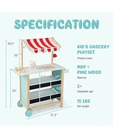 Sugift Kids Wooden Ice Cream Cart with Chalkboard and Storage