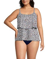 Lands' End Women's Plus Size Scoop Neck Tiered Tankini Swimsuit Top