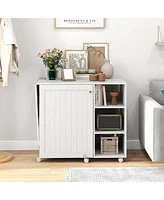 Costway Folding Sewing Table with Storage Shelves 2 Storage Bins & 18 Pegs Lockable Casters