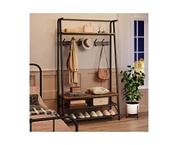 gaomon Coat Rack Shoe Bench, 4-in-1 Hall Trees Entryway Bench with Coat Rack and Shoe Rack