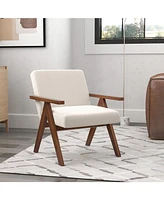 Gouun Modern Accent Chair Linen Fabric Armchair with Solid Acacia Wood Frame