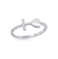 Simona Sterling Silver Heart & Cz Cross Ring