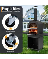 Costway Outdoor Pizza Oven Wood Fired Pizza Oven with Protective Cover 12" Pizza Stone