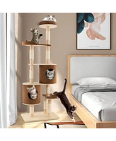 Sugift 6-Tier Wooden Cat Tree with 2 Removeable Condos Platforms and Perch