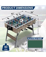 Sugift 48in Game Room Size Folding Foosball Table, Foldable Space Saving Table Soccer Game with 2 Balls
