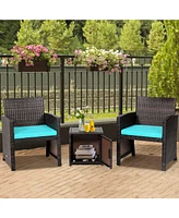 Sugift 3 Pieces Patio Wicker Furniture Set with Storage Table and Protective Cover