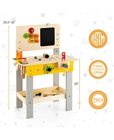 Skonyon Wooden Pretend Play Workbench Set with Blackboard for Toddlers Ages 3+