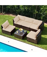 Gouun 6 Pieces Patio Rattan Furniture Set with Cushions