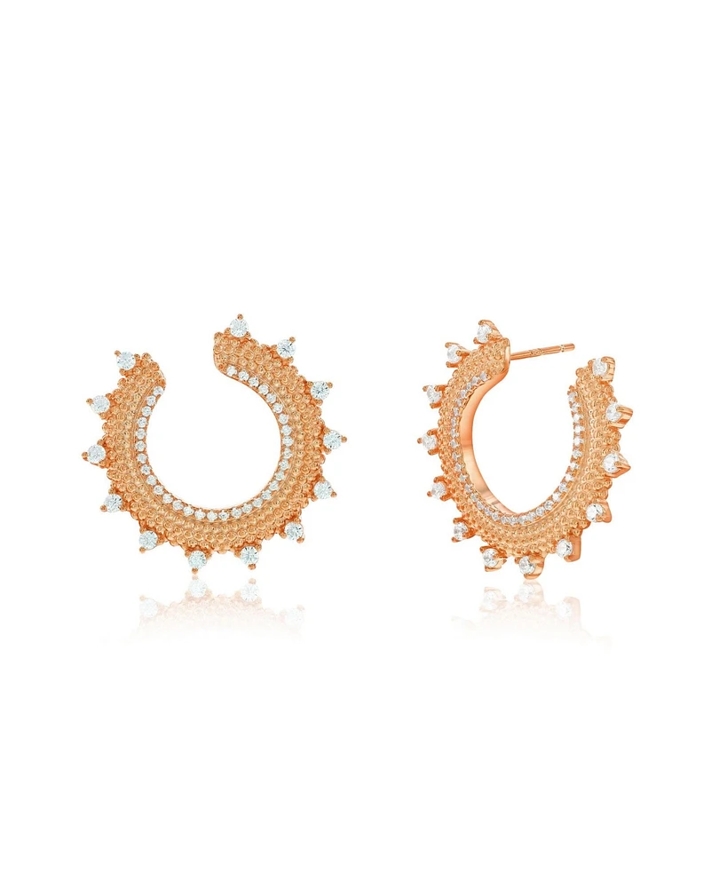 Suzy Levian New York Sterling Silver White Cubic Zirconia Open Sunburst Circle Earrings