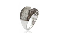 Suzy Levian Sterling Silver Brown and White Cubic Zirconia Ring