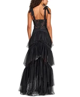 City Studios Juniors' Sequin-Corset Layered-Skirt Gown