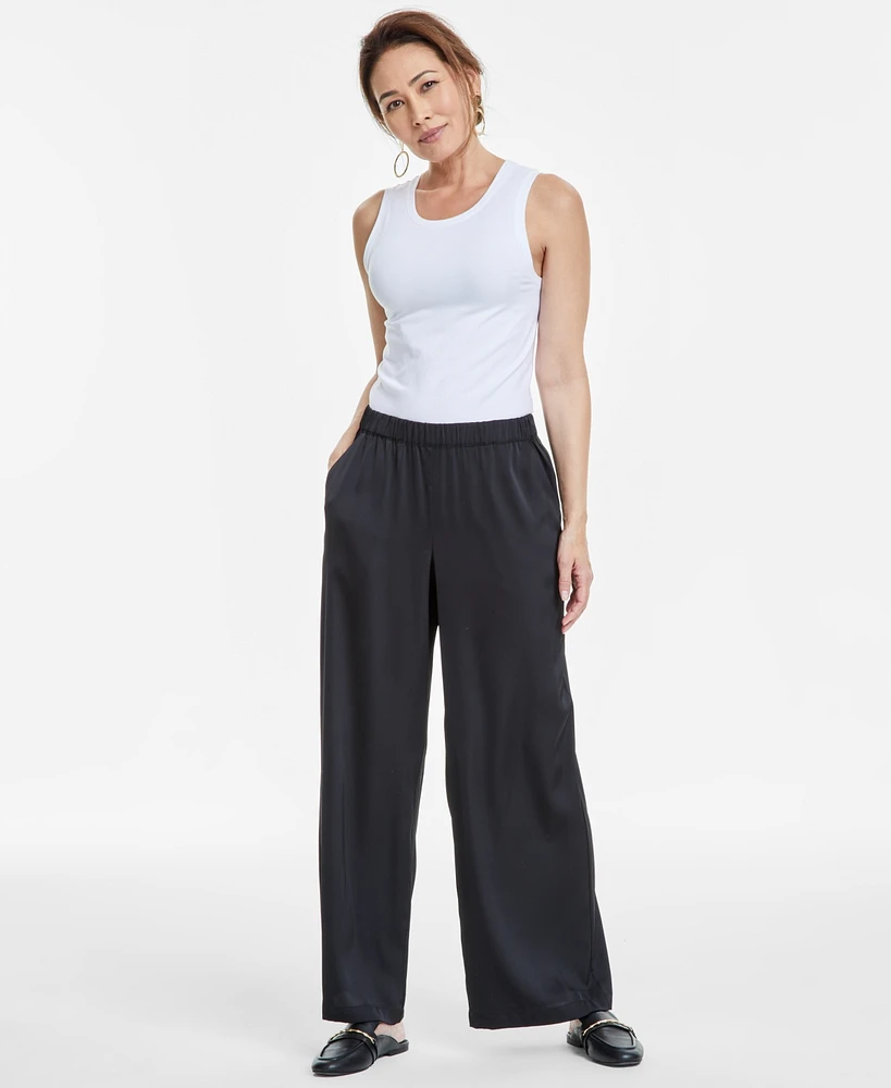 Jm Collection Women's Pull-On Wide-Leg Satin Pants, Exclusively at Macy's