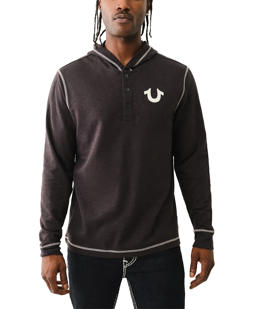 True Religion Men's Hooded Long Sleeve Henley Shirt