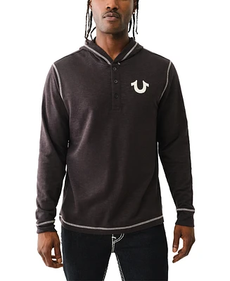 True Religion Men's Hooded Long Sleeve Henley Shirt
