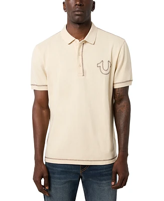 True Religion Men's Short Sleeve Topstitched Polo Shirt