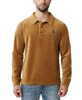 True Religion Men's Long Sleeve Velour Polo Shirt