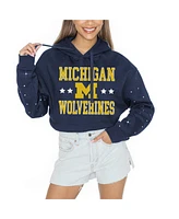 Gameday Couture Women's Navy Michigan Wolverines Can't Lose Rhinestone Cropped Pullover Hoodie